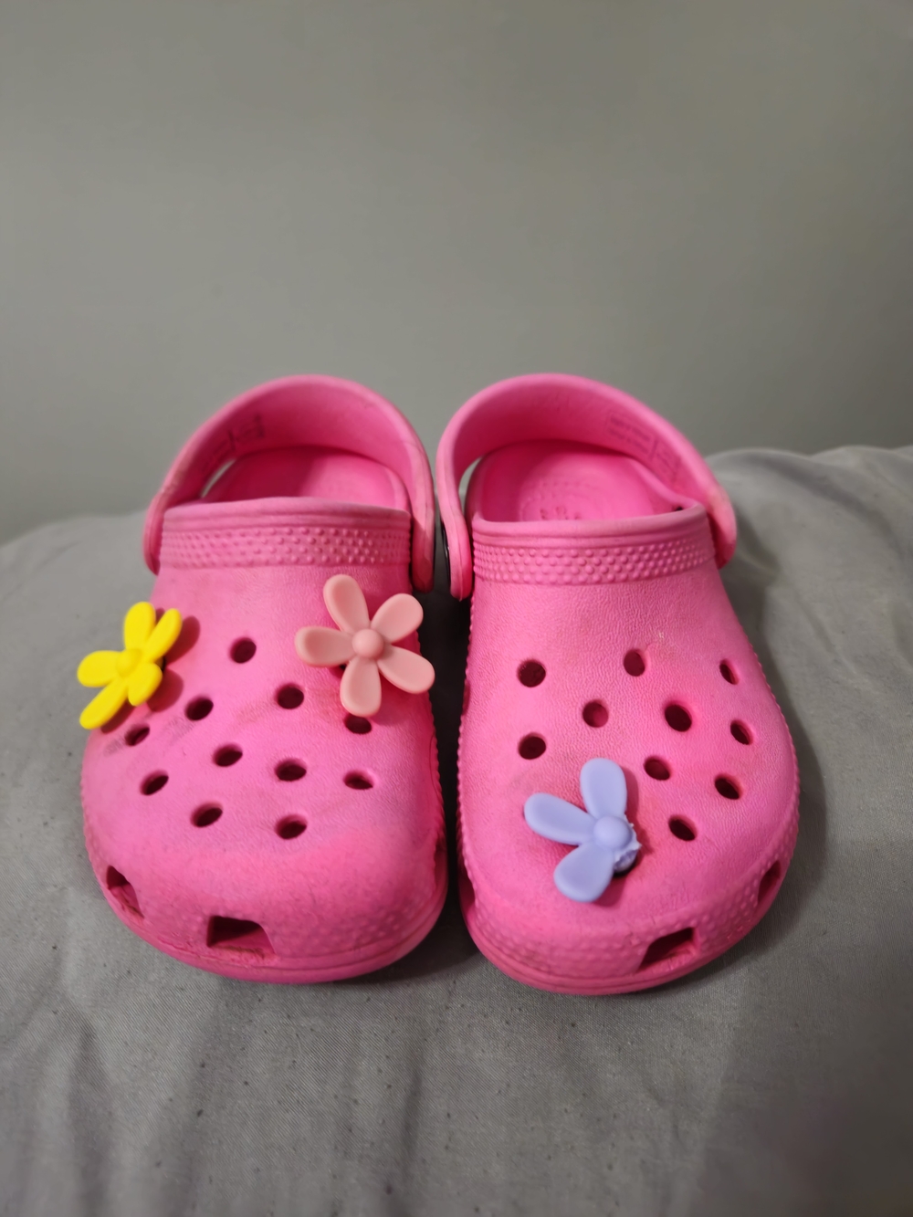Kids Pink Crocs with Flower Charms